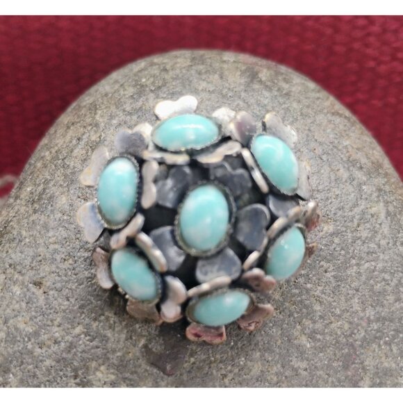 Vtg Sterling Silver Glass Turquoise Robins Egg Blue Flower Brooch Pin 1" - Picture 2 of 6